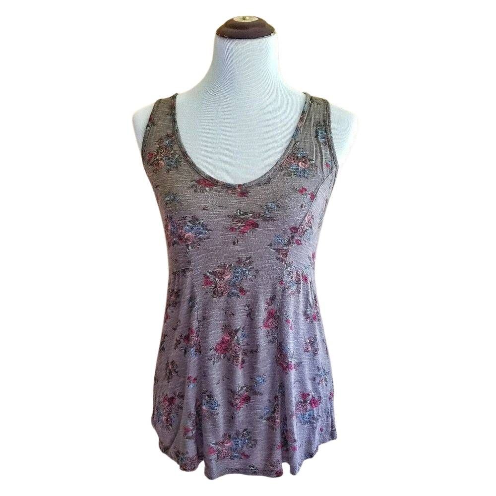 Eyeshadow Floral Tank Top Racerback Zipper Back Boho Tan Size Small